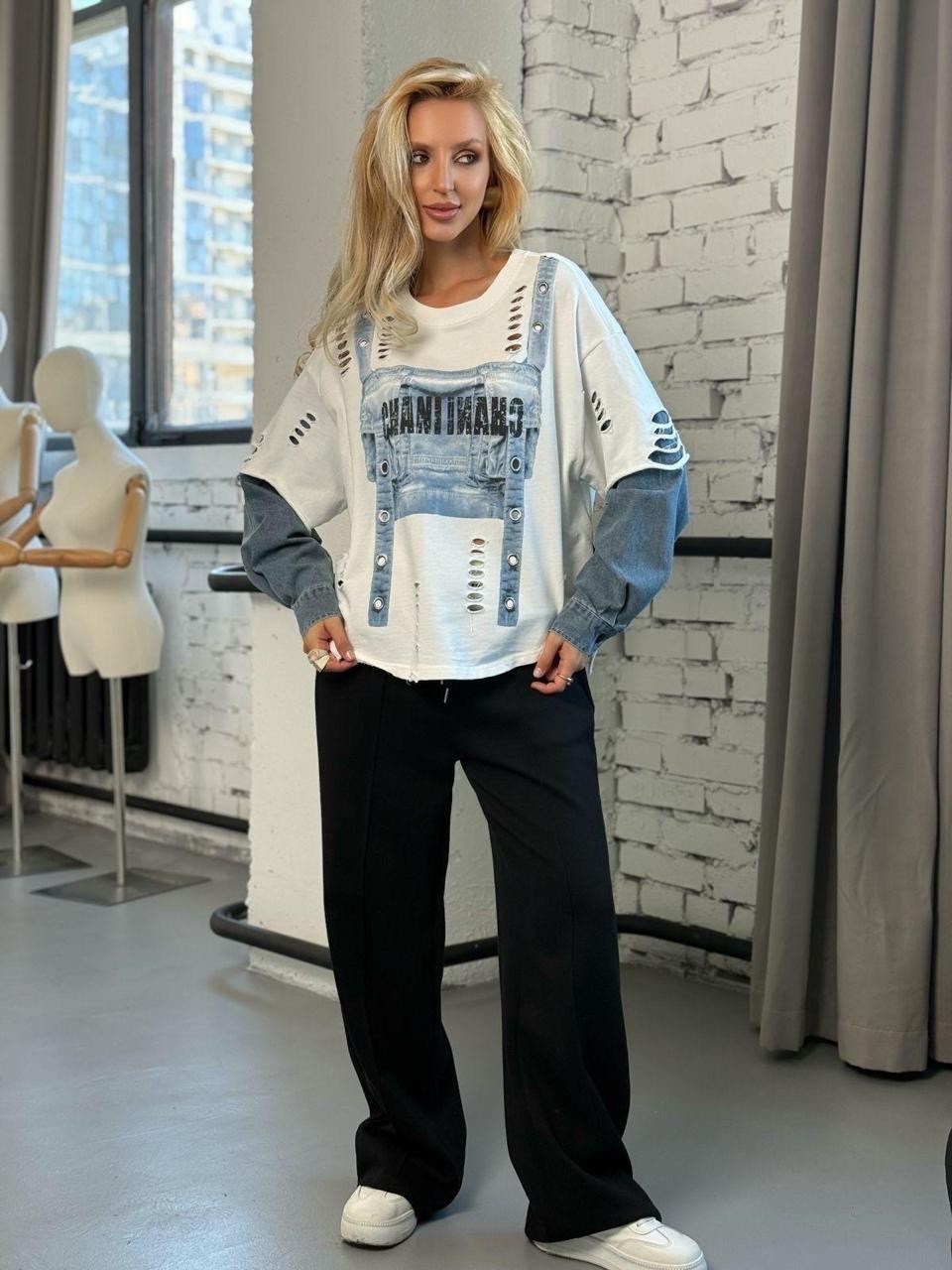 оверсайз свитшот,свитшот женская,свитшот,джинсы комбинированные,костюм спорт шик