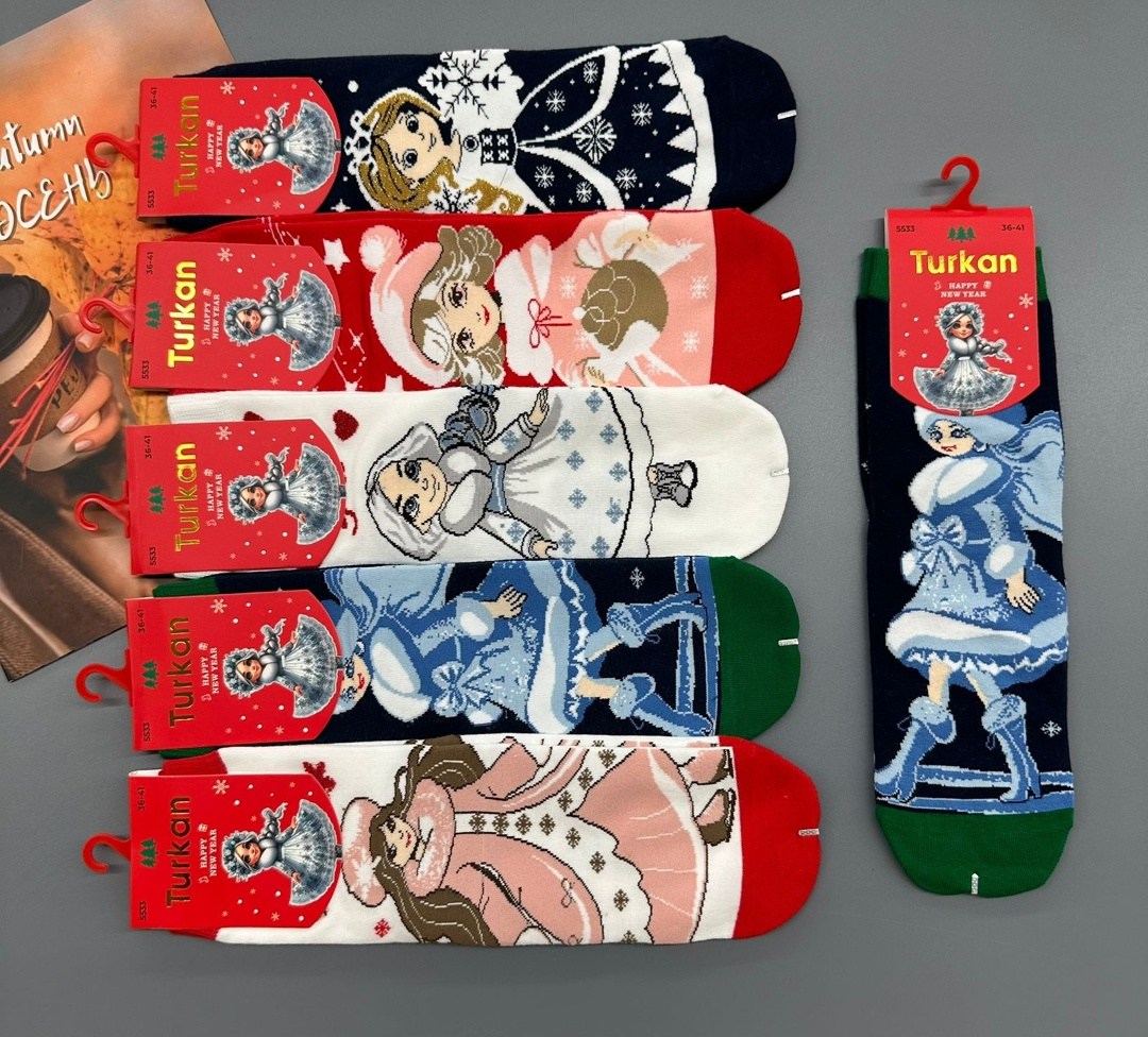 носки новогодние женские,новогодние носки набор,носки новогодние,новогодние носки с принтом,новогодние носки 5 пар
