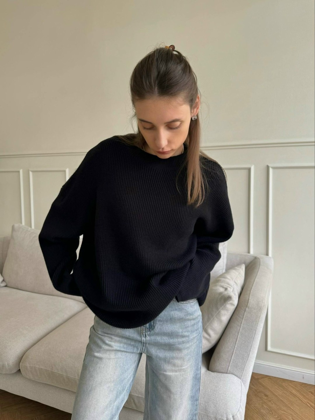 джемпер оверсайз,вязаный свитер оверсайз,джемпер оверсайз женский,бежевый джемпер,пуловер оверсайз