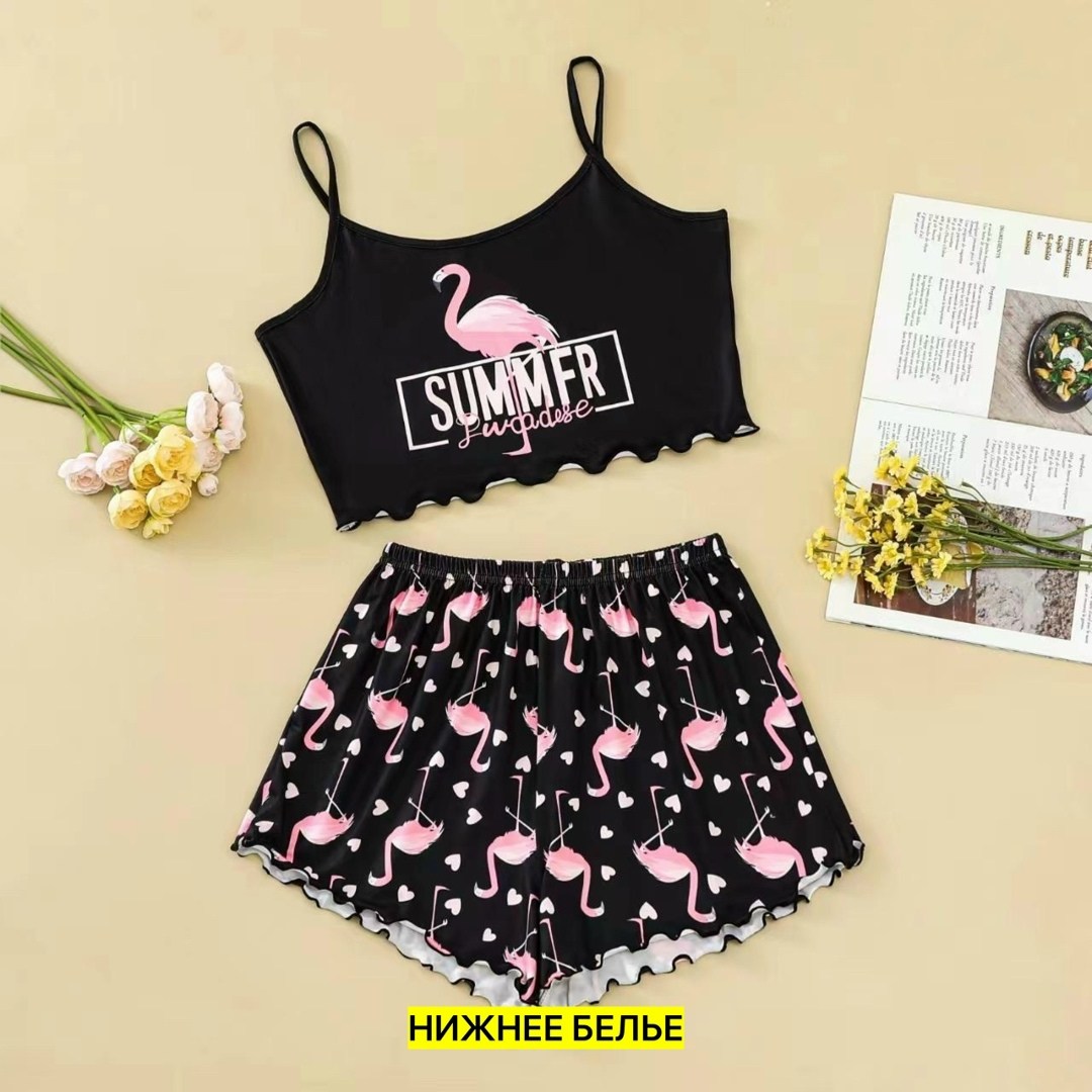 пижама с фламинго шелковая,пижама с фламинго женская,пижама фламинго шелк,пижама женская,пижама фламинго