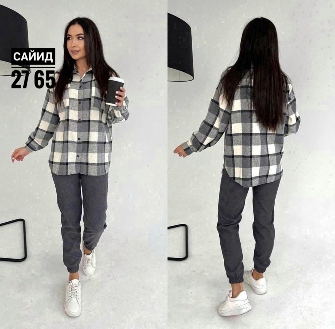 рубашка женская оверсайз в клетку,костюм двойка женская,рубашка женская оверсайз в клетку удлиненная,костюм с рубашкой,повседневный костюм