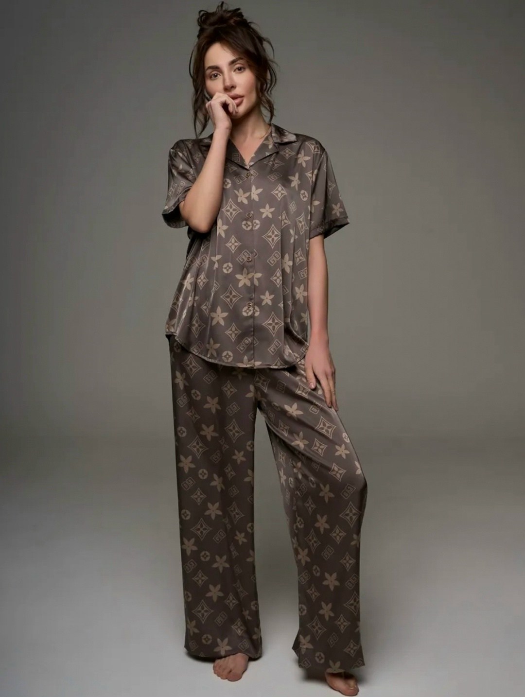 пижама шелковая со штанами silk mood,пижама со штанами и рубашкой шелковая домашняя,пижама женская со штанами и рубашкой шелковая,пижама cо штанами шелковая,женская пижама