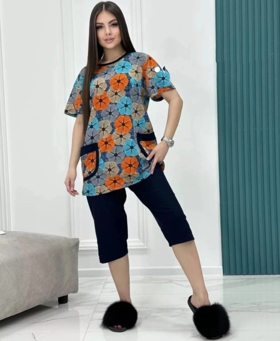 домашний костюм с бриджами,женская пижама с бриджами,женская пижама,костюм двойка хб,костюм с бриджами