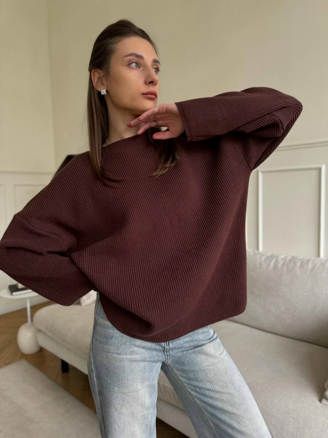 джемпер оверсайз,вязаный свитер оверсайз,джемпер оверсайз женский,бежевый джемпер,пуловер оверсайз