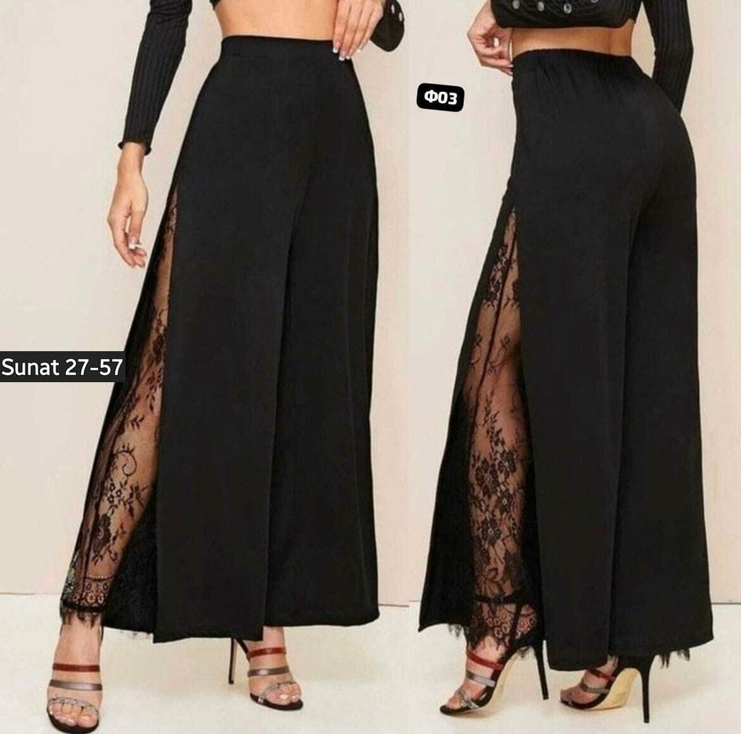 брюки с кружевом,модные брюки,брюки женские,элегантные брюки,широкие брюки