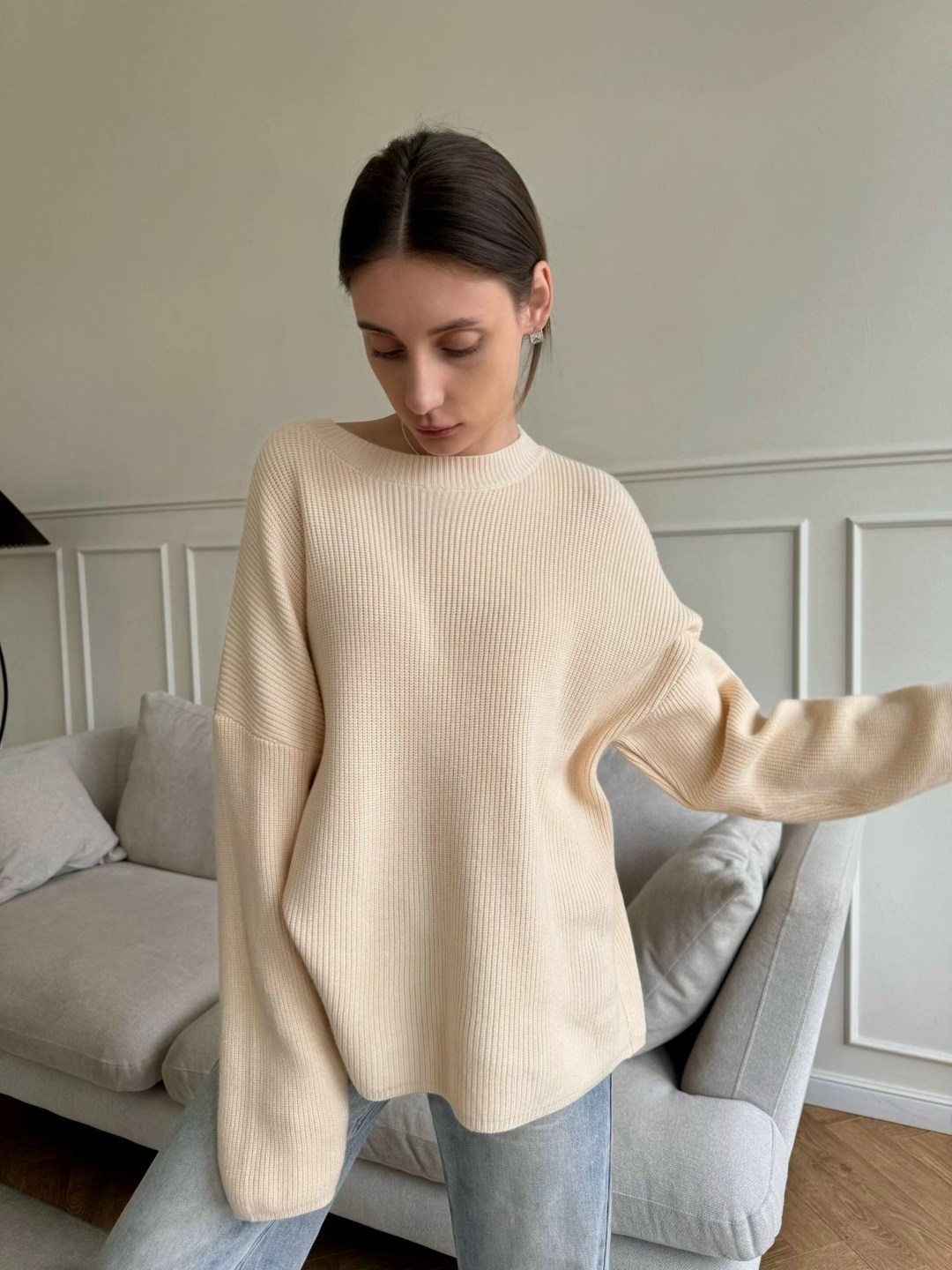 джемпер оверсайз,вязаный свитер оверсайз,джемпер оверсайз женский,бежевый джемпер,пуловер оверсайз