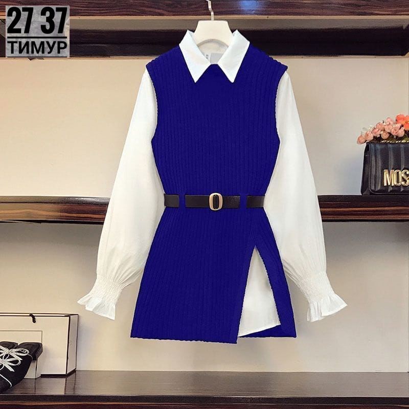 платье с жилеткой комплект,костюм с рубашкой,жилет с поясом,жилетка женская,вязаные жилеты