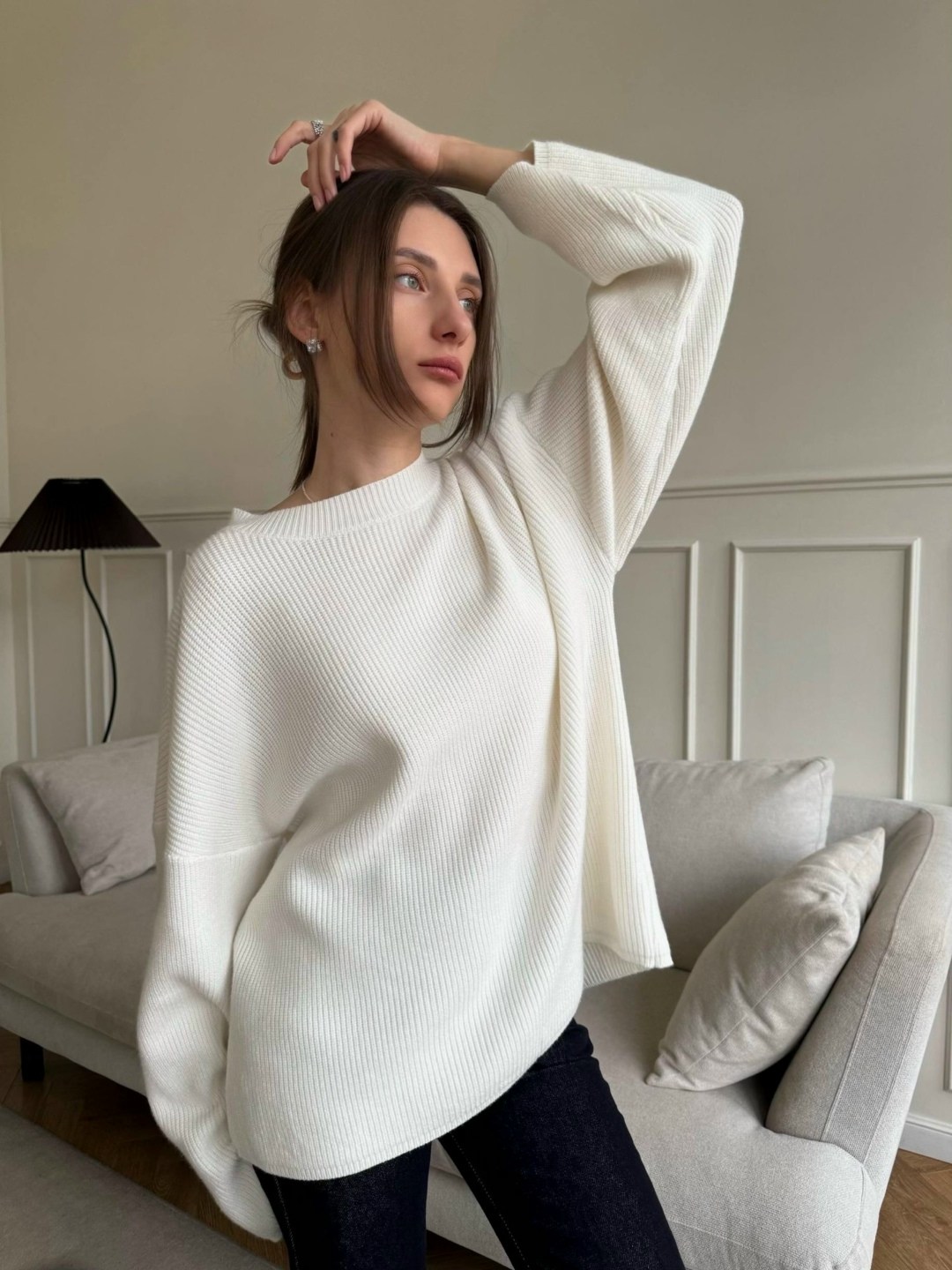 джемпер оверсайз,вязаный свитер оверсайз,джемпер оверсайз женский,бежевый джемпер,пуловер оверсайз