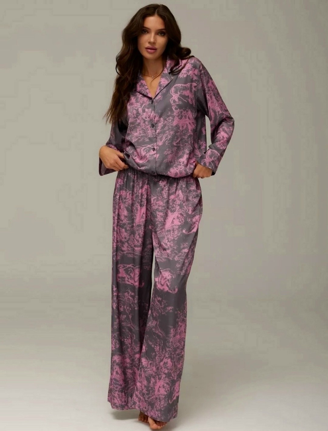 пижама со штанами и рубашкой шелковая buybeauty,одежда для дома,пижама cо штанами шелковая,шелковые пижамы,женский пижама
