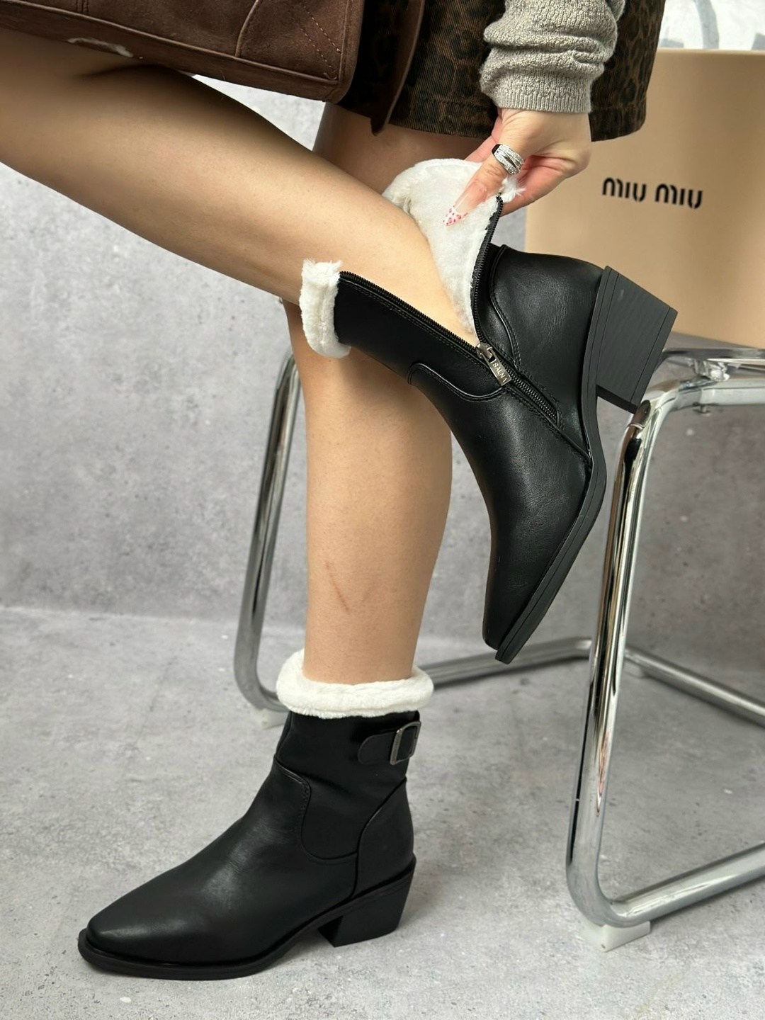 женские зимние ботинки из натуральной кожи на,ботинки miu miu,женская зимняя ,,ботинка женские зимние