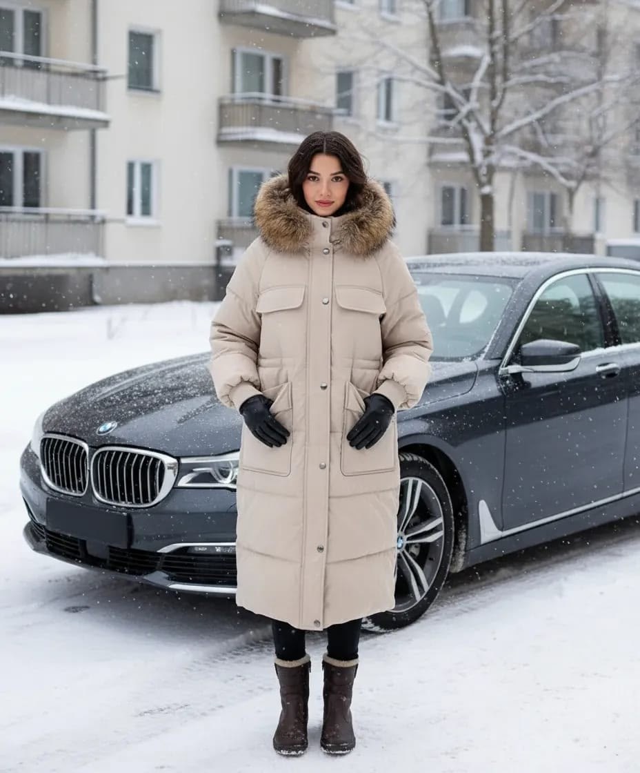 стильные пуховики,пуховик,пуховик зимний,пуховик женский зимний,бежевый пуховик