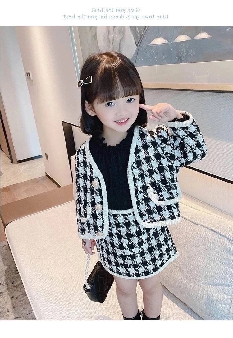 твидовый костюм,модный костюм для девочек,костюмы для девочек,жакет и юбка,комплект одежды для маленьких девочек