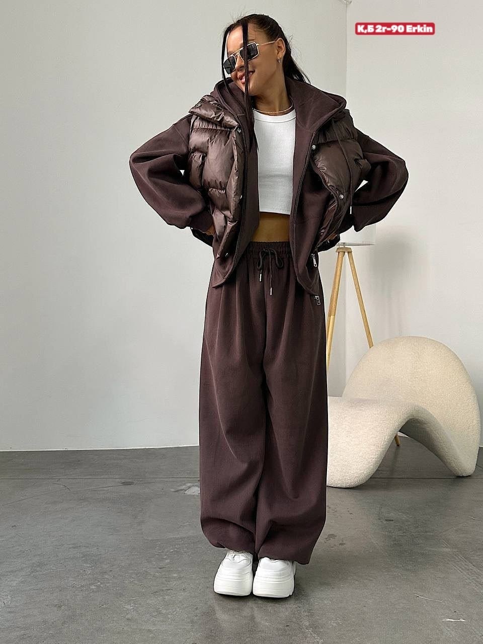 костюм на флисе,стильные костюмы,теплый костюм,костюм тройка женский,жилет на синтепоне