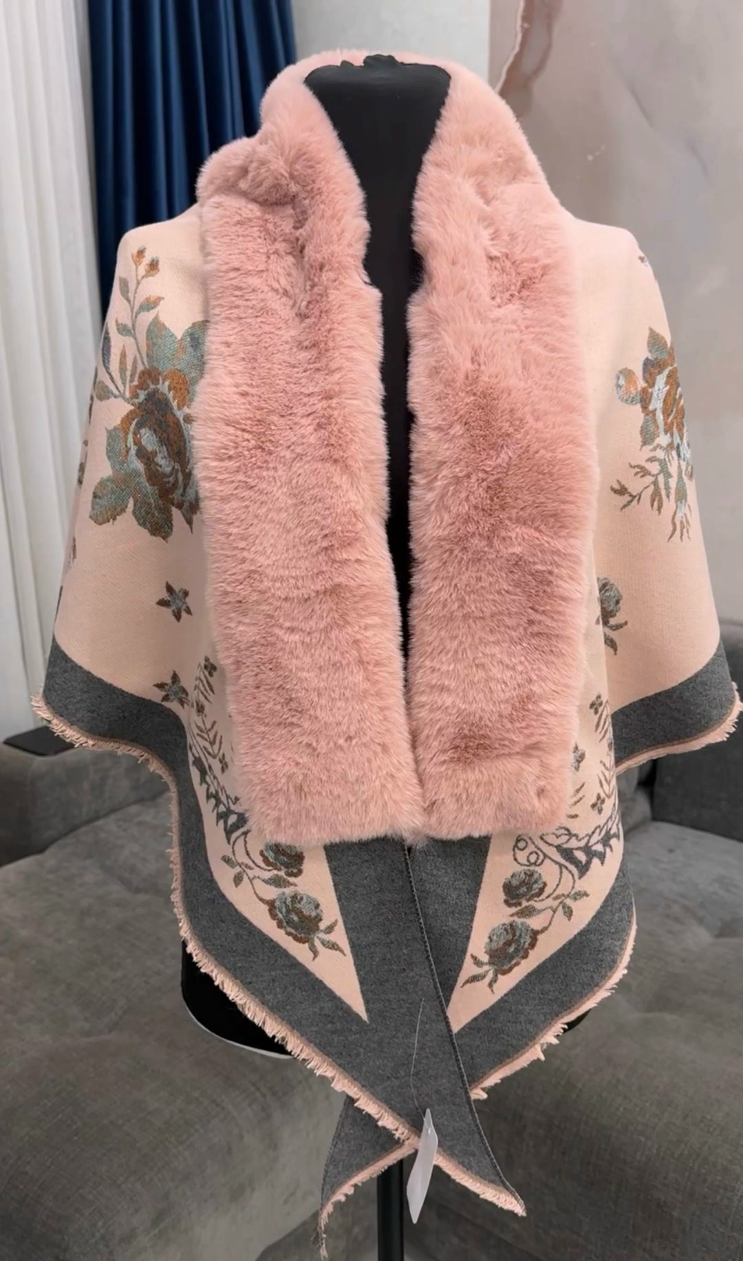 платок с мехом,палантин женские,павловопосадские платки,палантин с мехом,павлопосадский платок с мехом