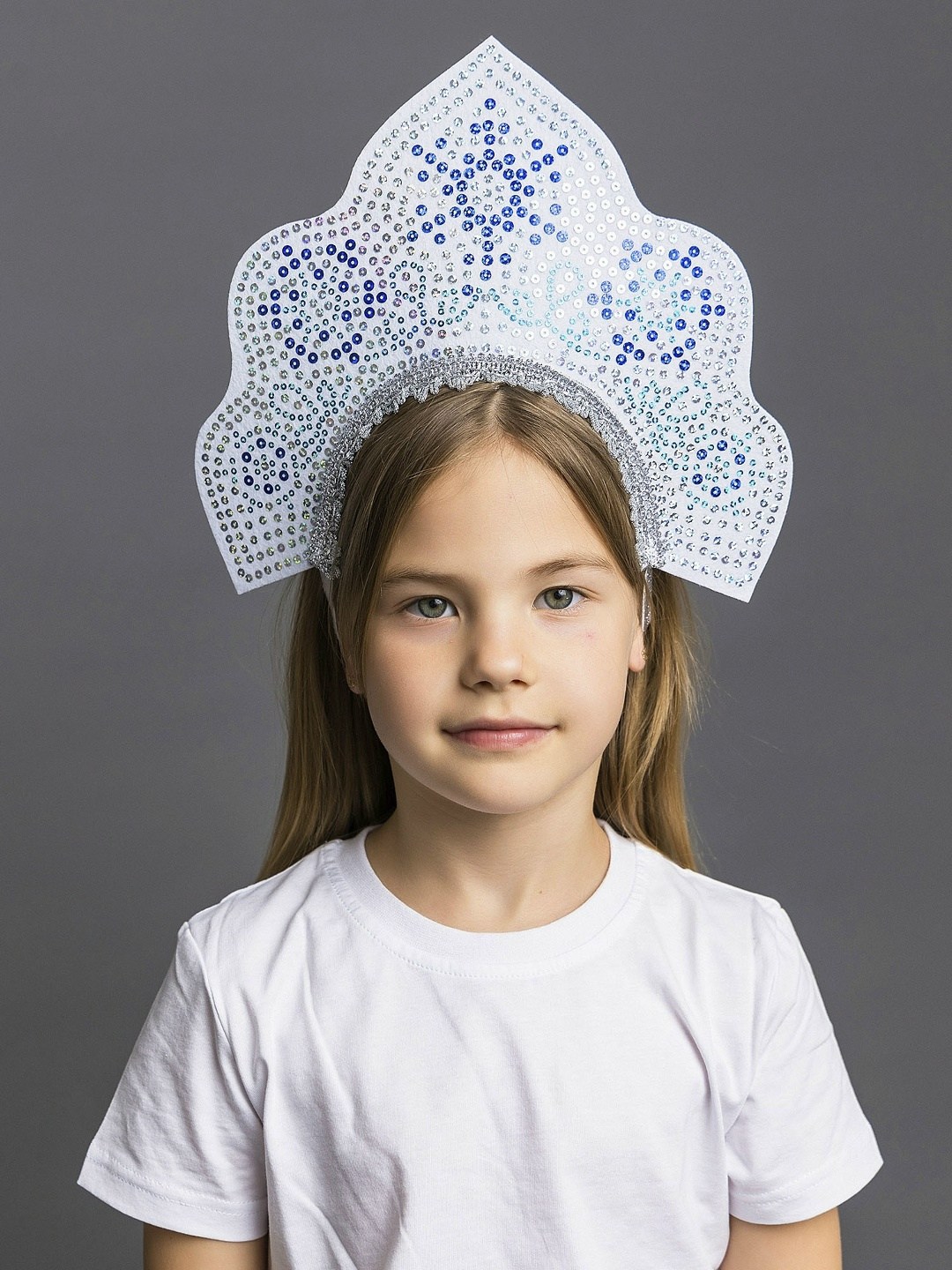 кокошник снегурочка,кокошник для снегурочки,кокошник для девочки,детский кокошник,кокошник белый