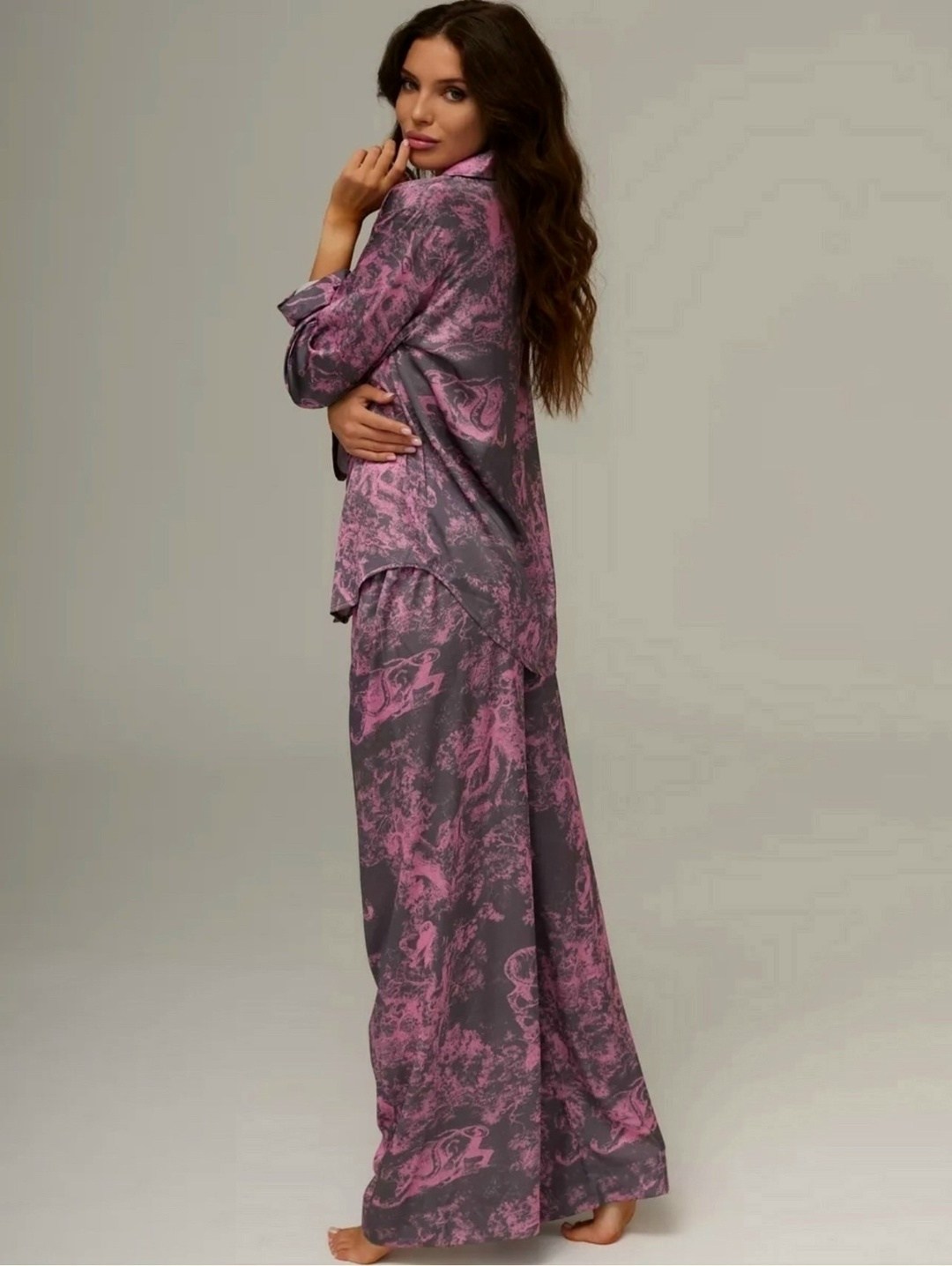 пижама со штанами и рубашкой шелковая buybeauty,одежда для дома,пижама cо штанами шелковая,шелковые пижамы,женский пижама