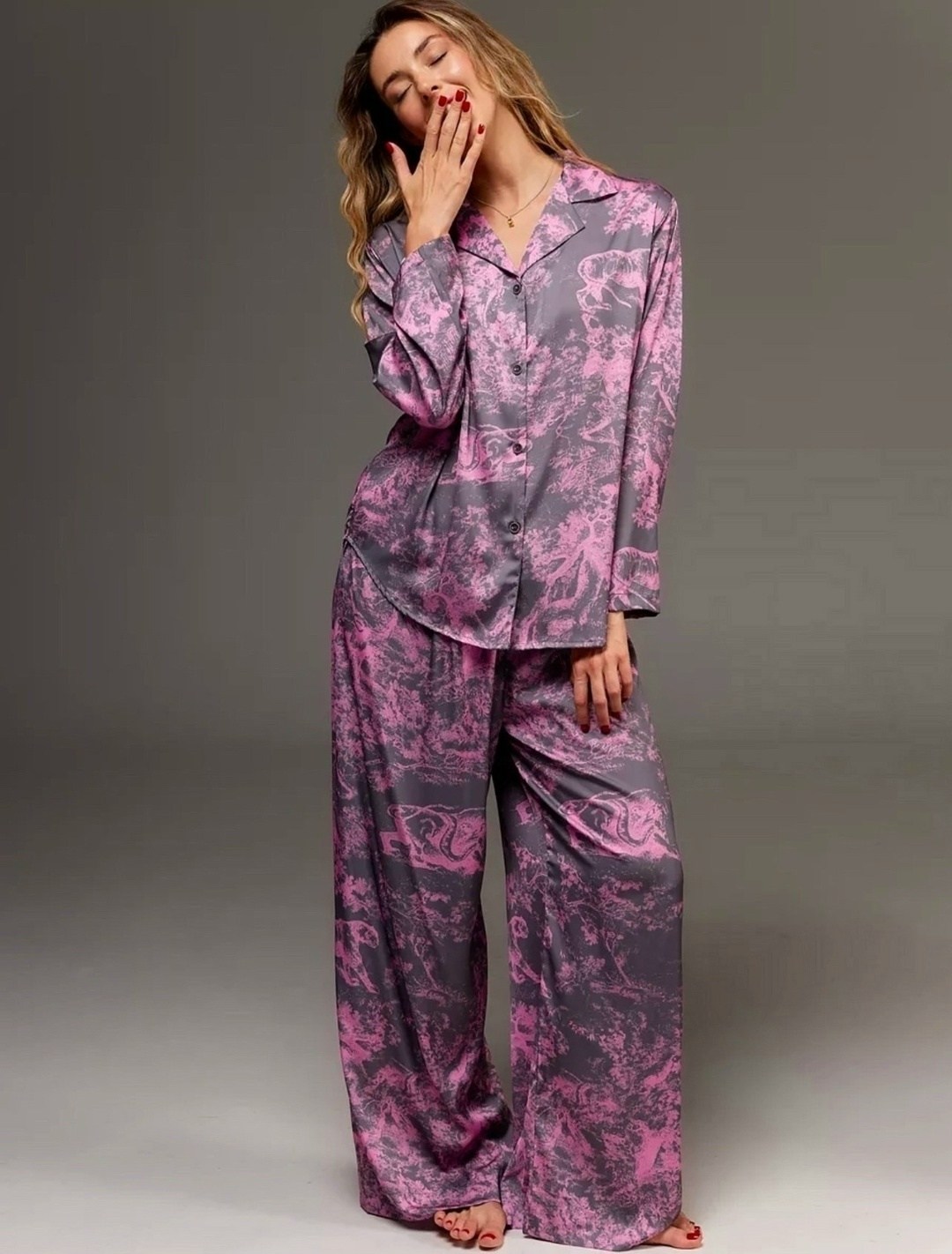 пижама со штанами и рубашкой шелковая buybeauty,одежда для дома,пижама cо штанами шелковая,шелковые пижамы,женский пижама