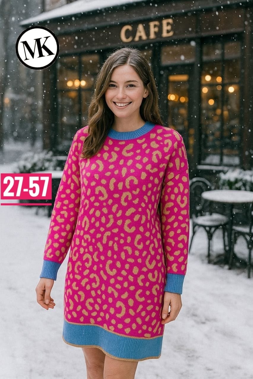платье вязаное,платье вязаное с леопардовым принтом,платье женское вязаное,теплое вязаное платье,трикотажное платье