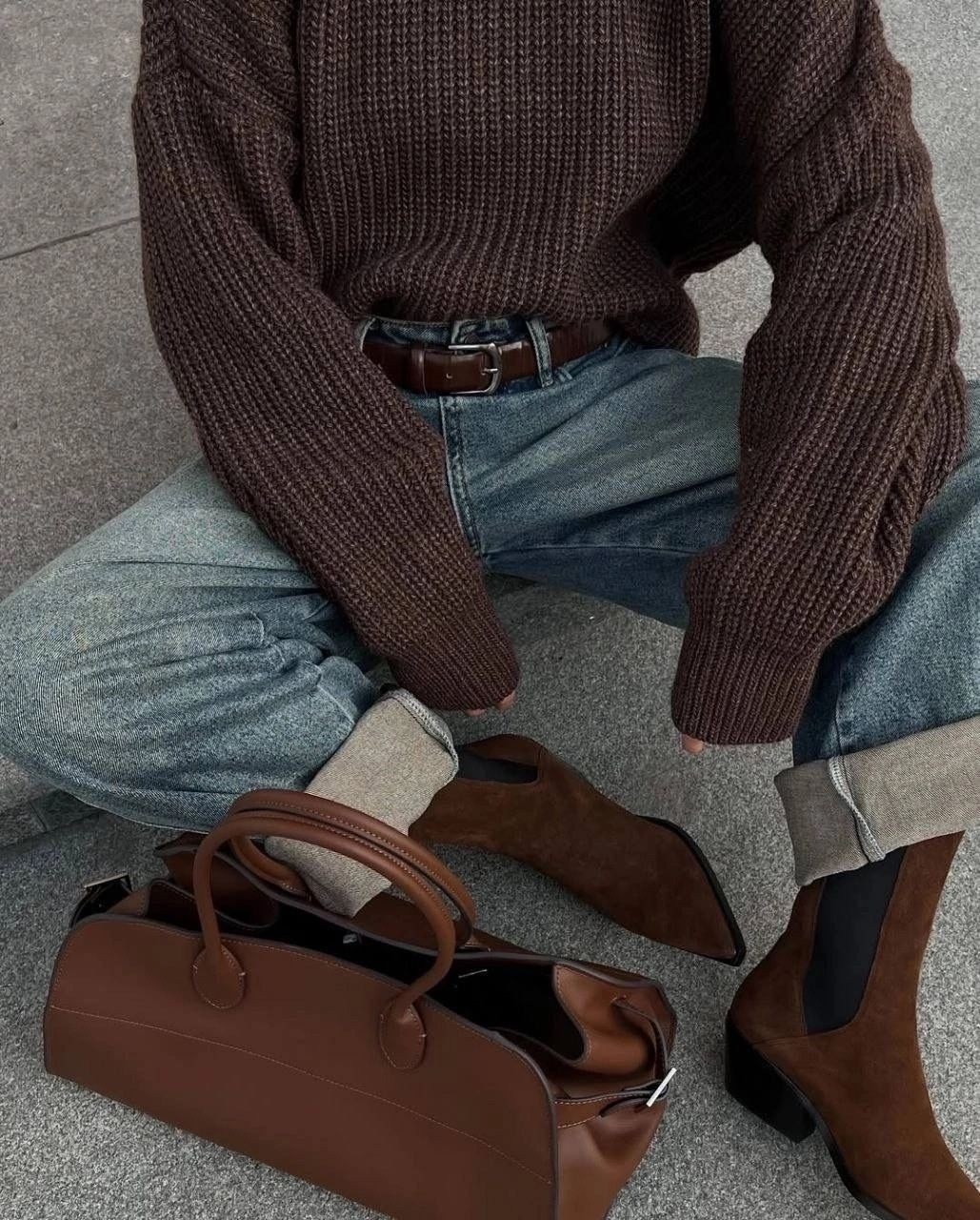 женский свитер оверсайз,свитер с джинсами,свитер винтажный,коричневый свитер