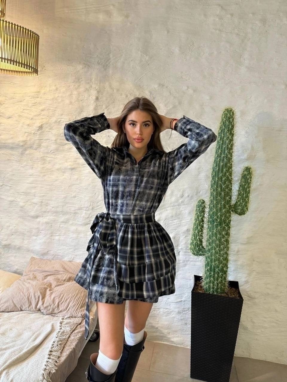 платье в клетку,женское платье в клетку,костюм в клетку,платье рубашка в клетку,юбка с рубашкой