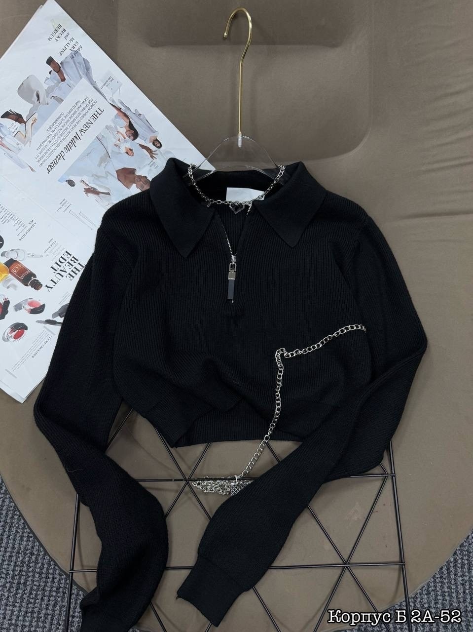 женская кофта,модные свитера,стильный свитер,свитер с воротником,вязаный свитер на молнии