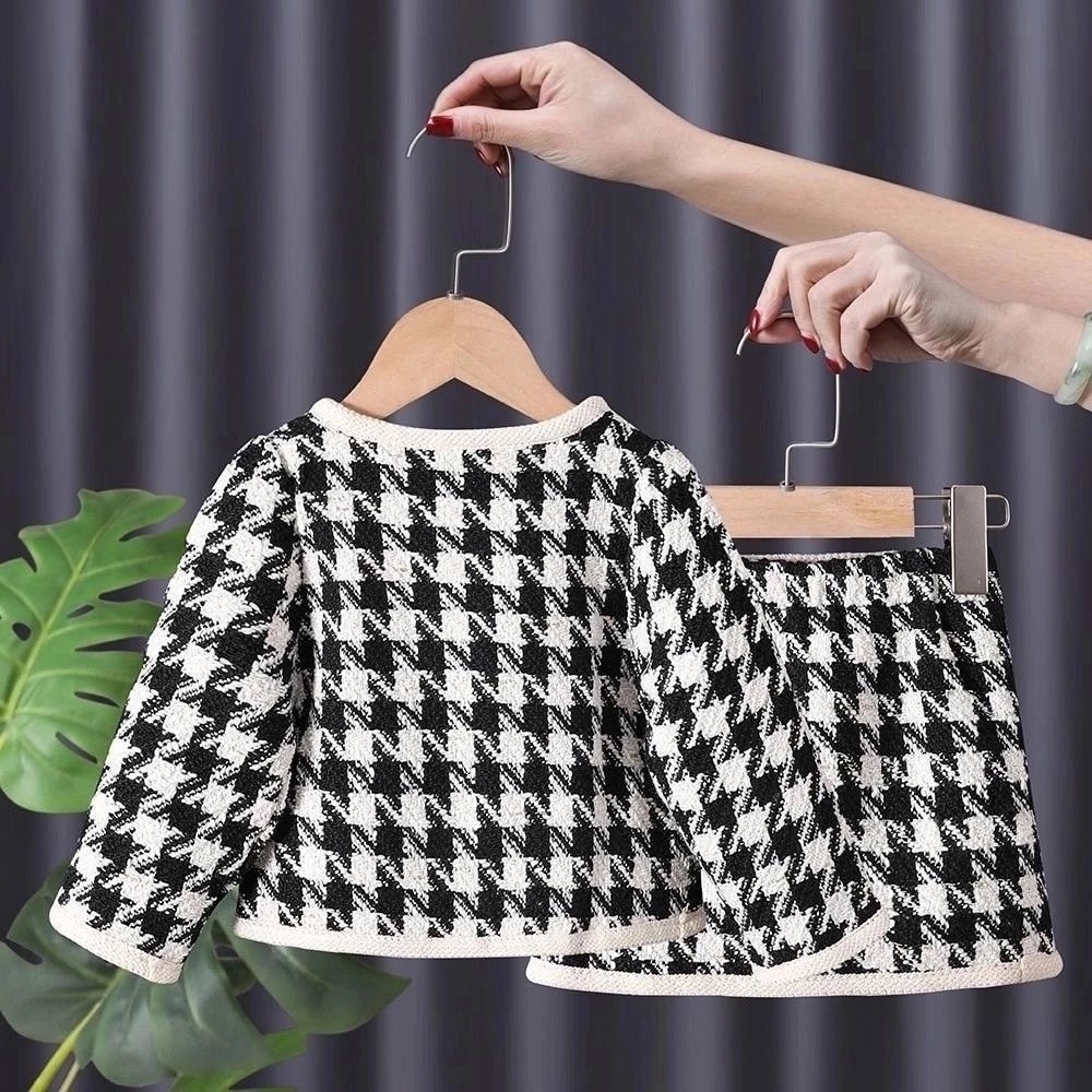 твидовый костюм,модный костюм для девочек,костюмы для девочек,жакет и юбка,комплект одежды для маленьких девочек