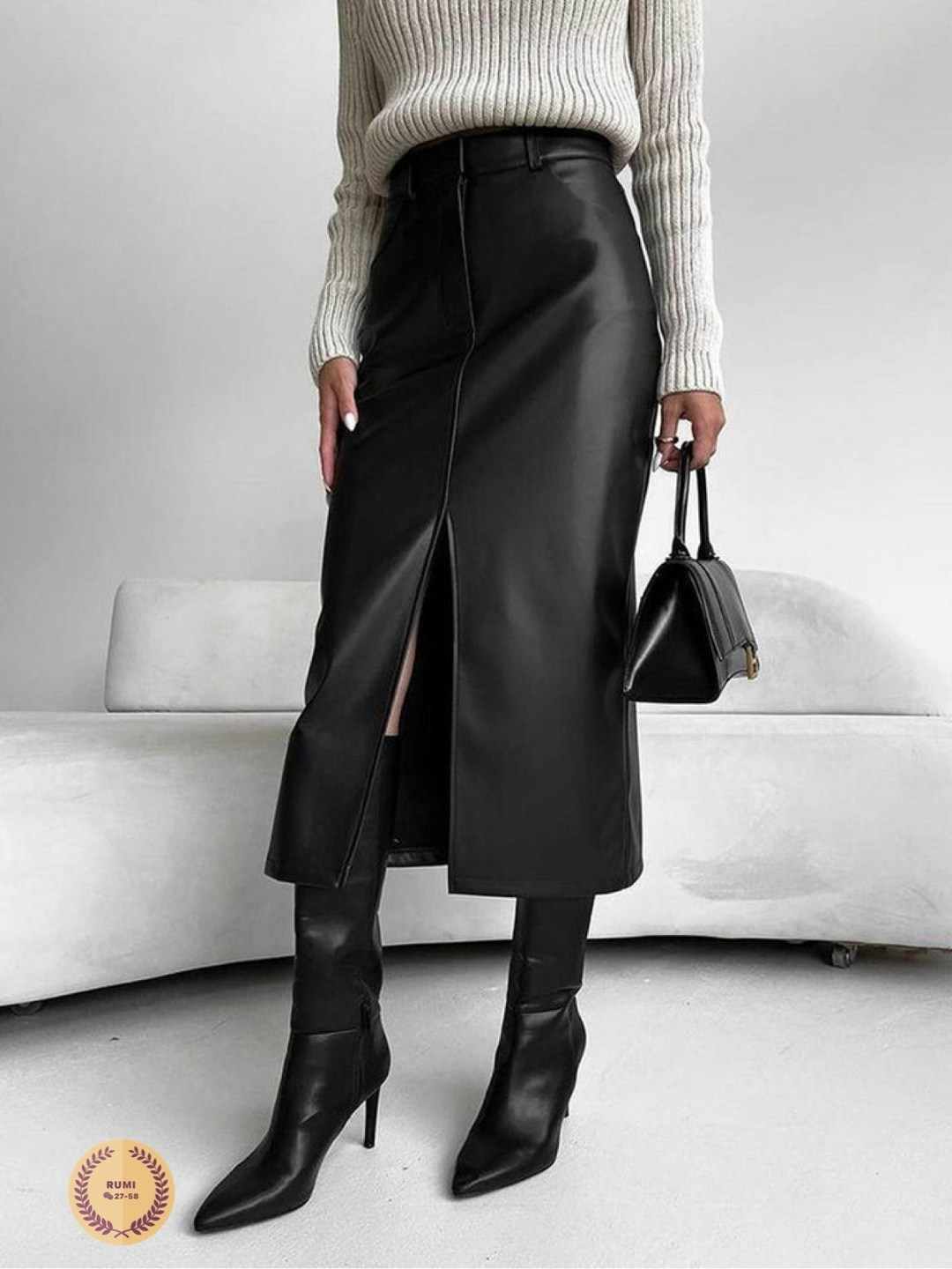 юбка кожаная миди с разрезом,женская длинная юбка из искусственной кожи ootn,кожаная юбка с разрезом,юбка из экокожи с разрезом,кожаная юбка миди с разрезом спереди