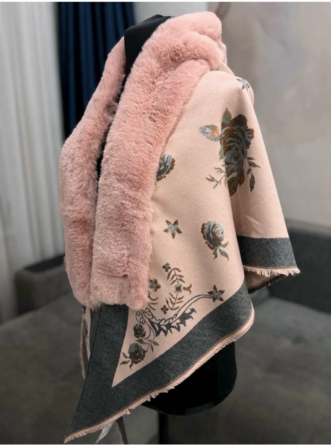 платок с мехом,палантин женские,павловопосадские платки,палантин с мехом,павлопосадский платок с мехом