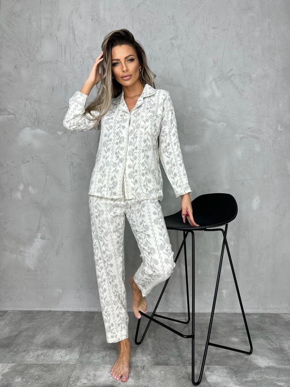 муслиновая пижама со штанами и рубашкой,пижама белая,пижама домашний костюм,пижама женская,женская домашняя пижама