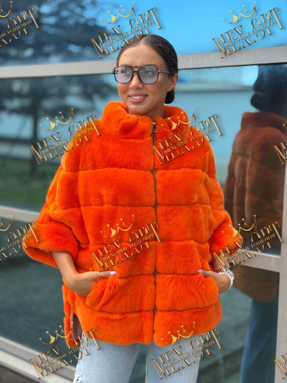 оранжевая шуба,женская шуба,модная шуба,короткая норковая шуба,норковые цветные пончо