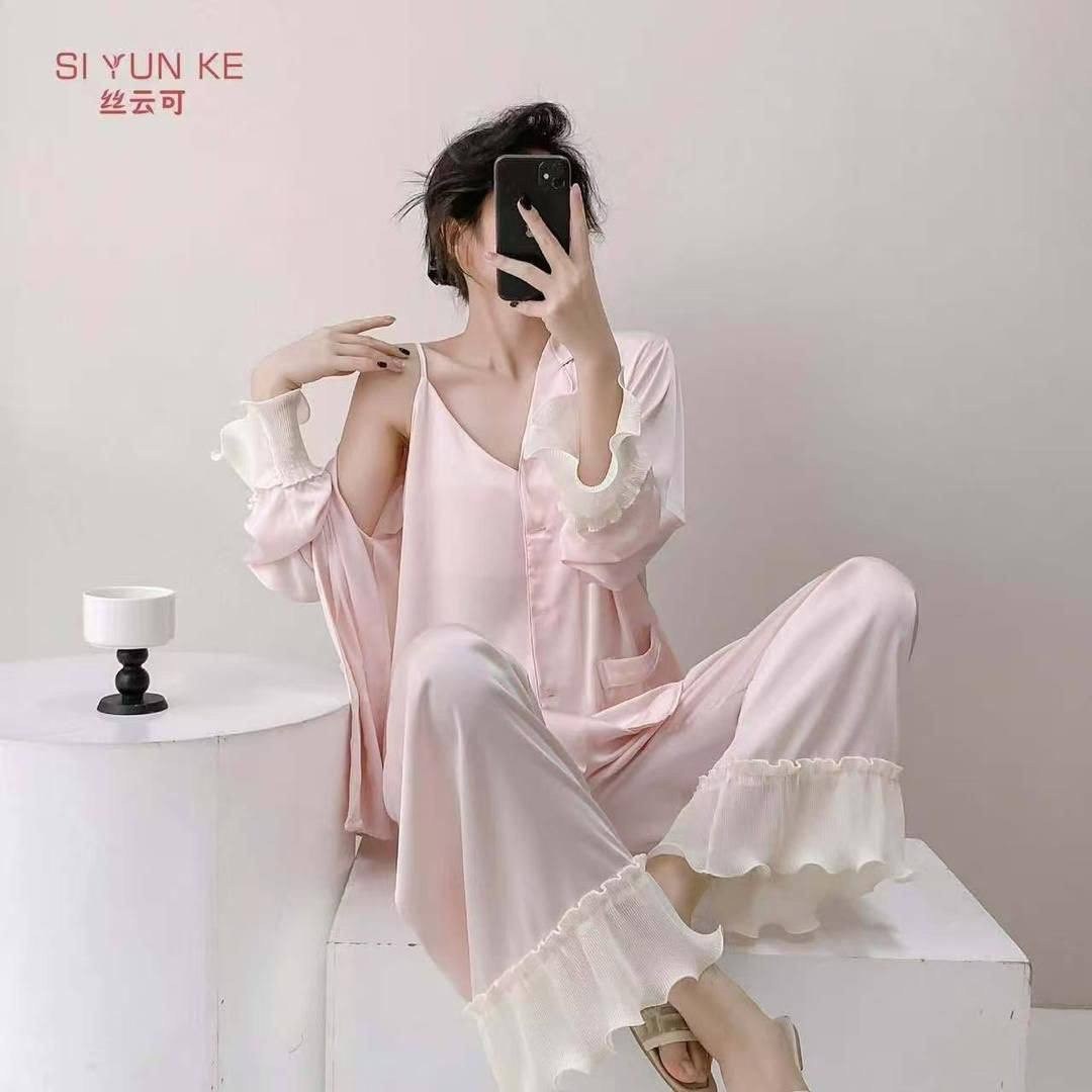 пижамный комплект с длинными рукавами,женская пижама с длинными рукавами,женская шелковая пижама,шелковая пижама,женский пижамный комплект с длинным рукавом