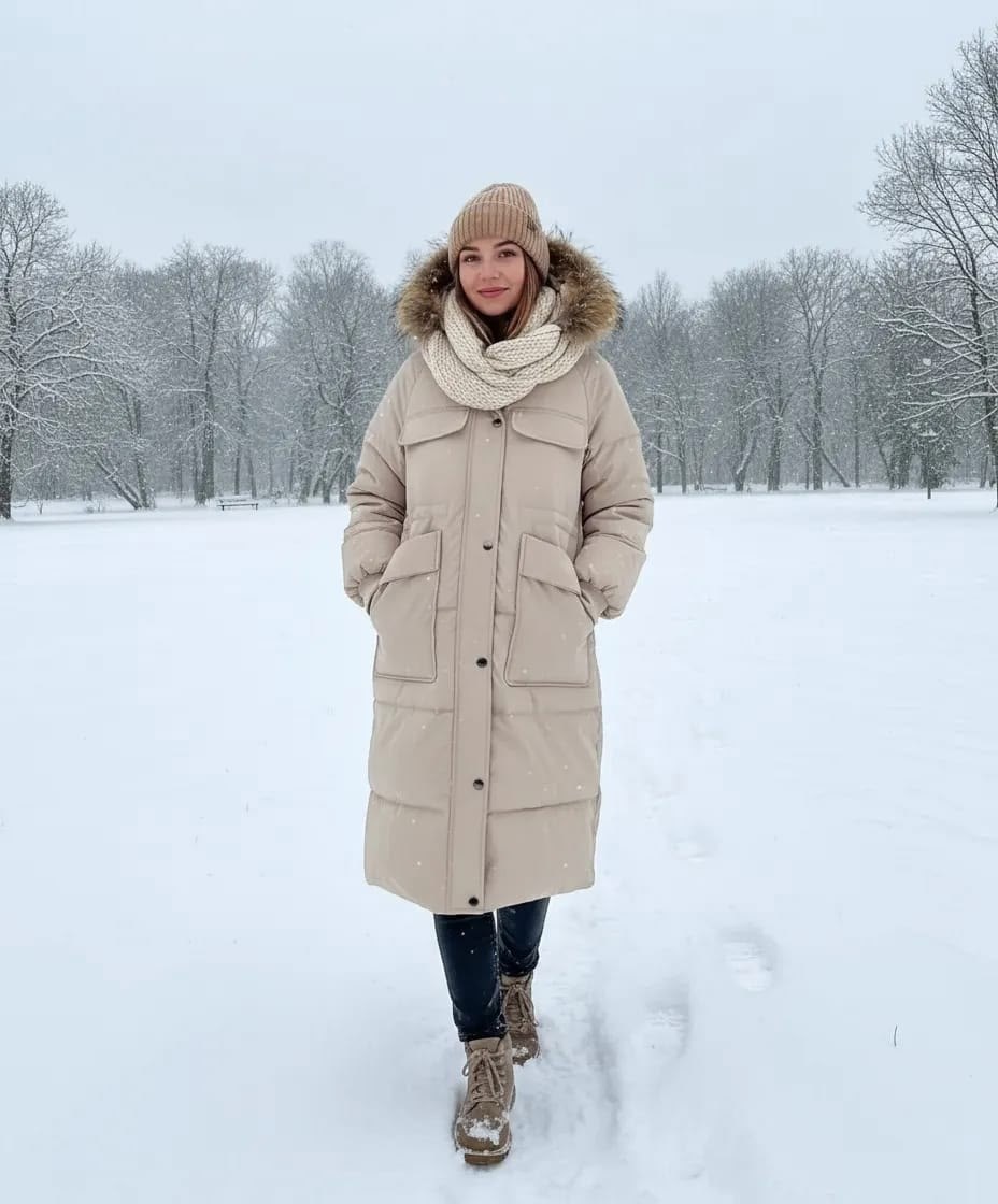 стильные пуховики,пуховик,пуховик зимний,пуховик женский зимний,бежевый пуховик