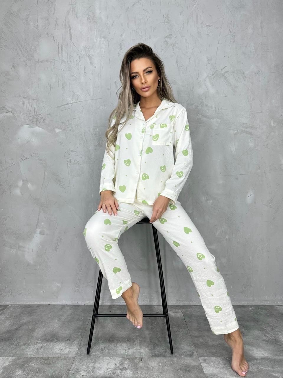 муслиновая пижама со штанами и рубашкой,пижама белая,пижама домашний костюм,пижама женская,женская домашняя пижама