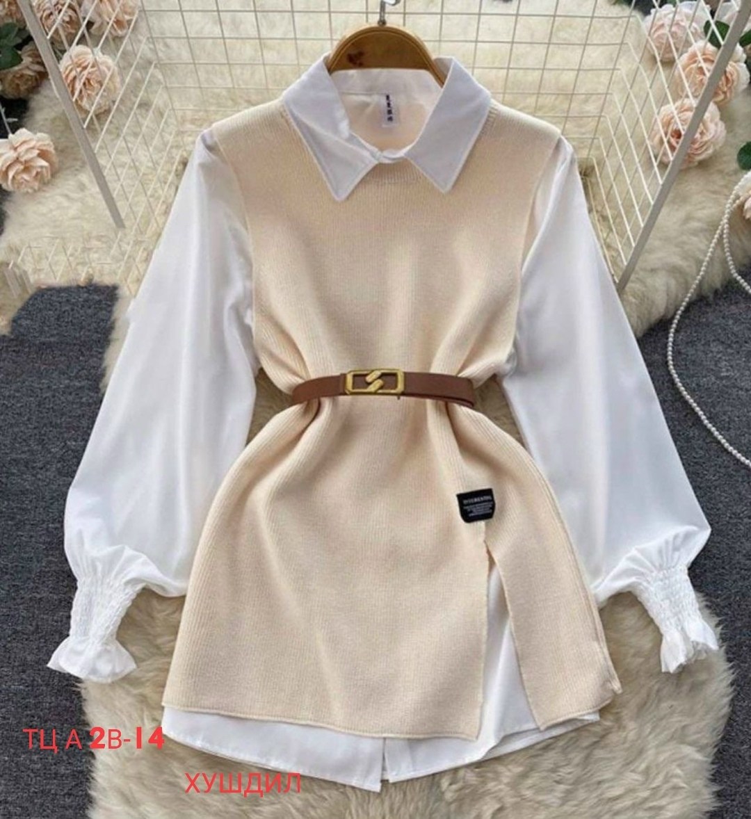 рубашка с жилеткой женская,жилетка тканевая на рубашку женская,трикотажный жилет с поясом,костюмы двойки,жилетка женская