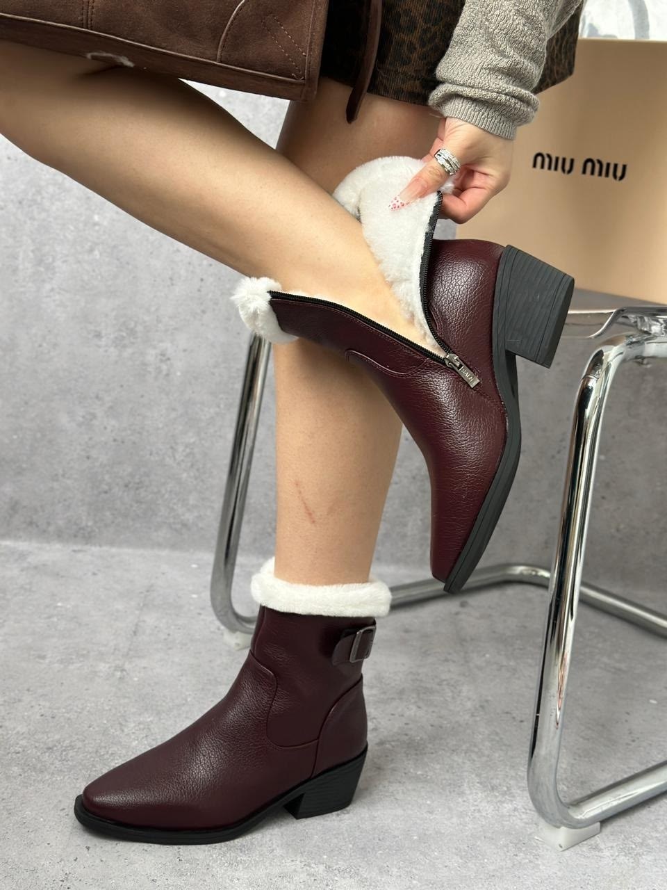 женские зимние ботинки из натуральной кожи на,ботинки miu miu,женская зимняя ,,ботинка женские зимние