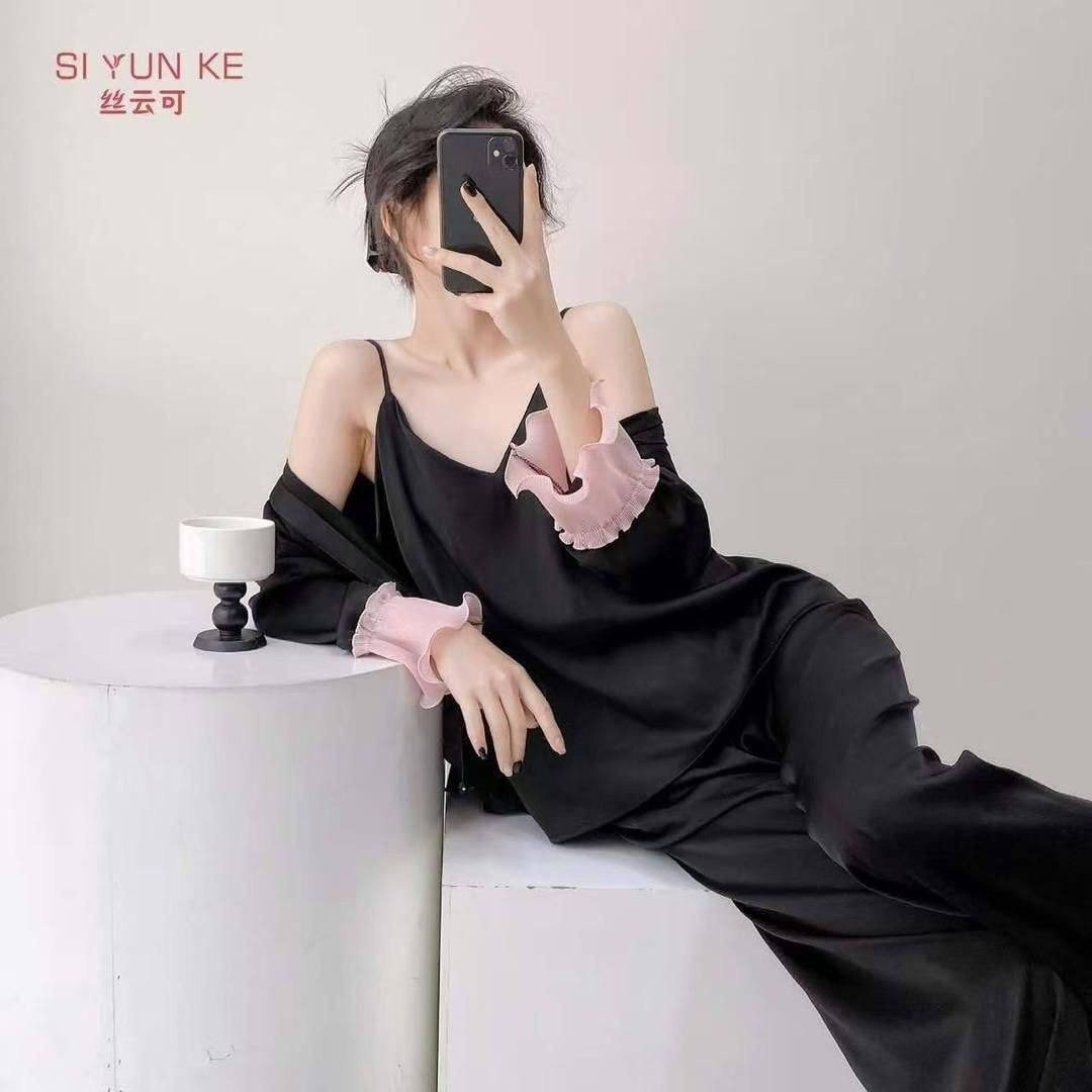 пижамный комплект с длинными рукавами,женская пижама с длинными рукавами,женская шелковая пижама,шелковая пижама,женский пижамный комплект с длинным рукавом