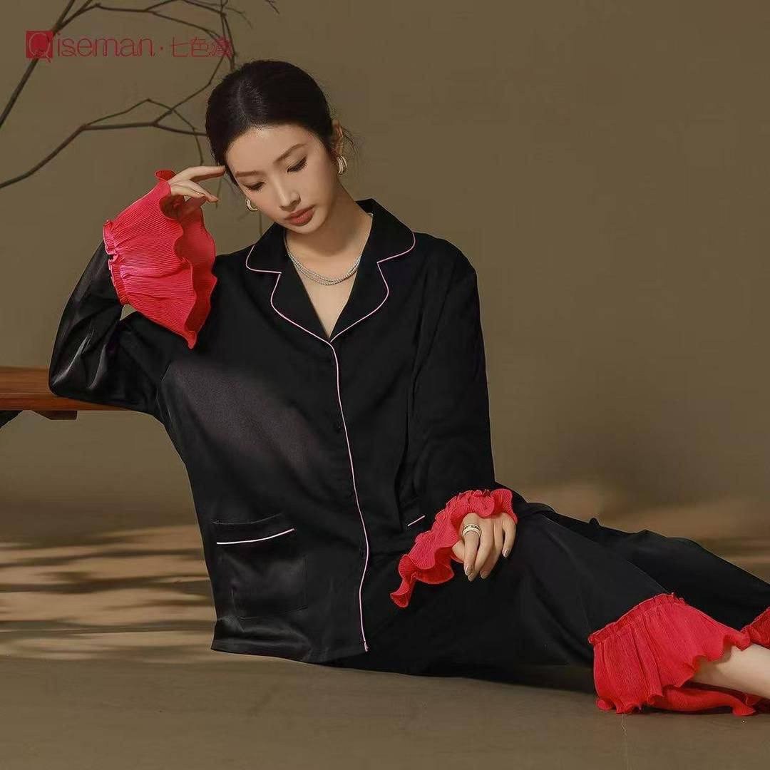 пижамный комплект с длинными рукавами,женская пижама с длинными рукавами,женская шелковая пижама,шелковая пижама,женский пижамный комплект с длинным рукавом