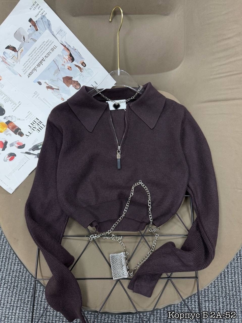 женская кофта,модные свитера,стильный свитер,свитер с воротником,вязаный свитер на молнии