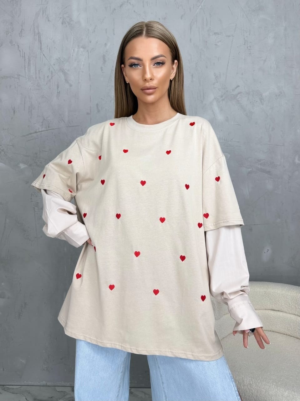 cвитшот женский оверсайз,женская кофта,теплый свитшот,свитшот с сердечками,футболка оверсайз с