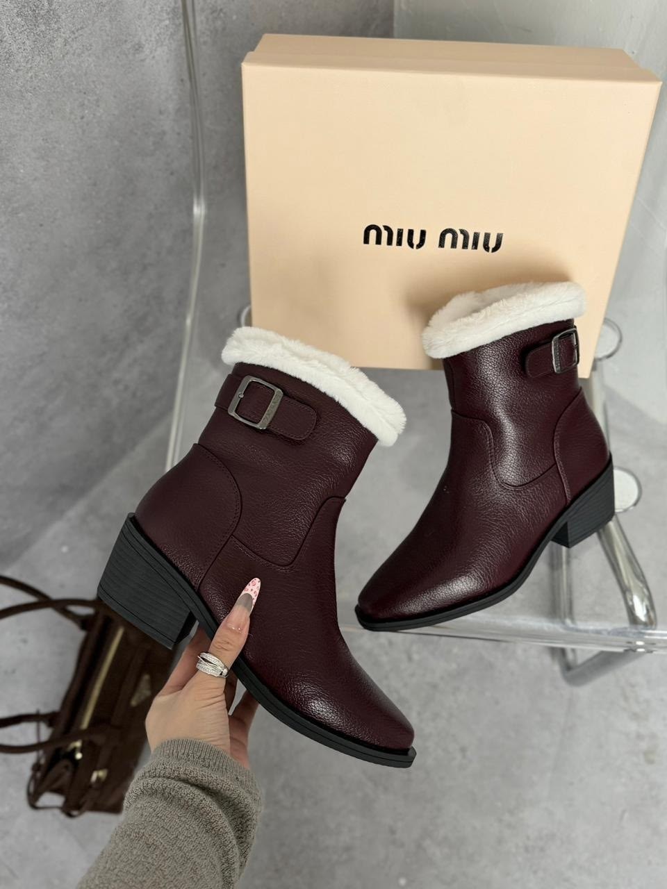 женские зимние ботинки из натуральной кожи на,ботинки miu miu,женская зимняя ,,ботинка женские зимние