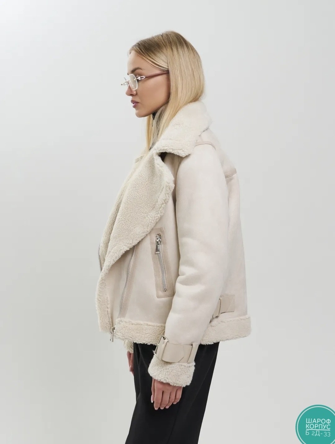 женская дубленка,белая дубленка,белая дубленка авиатор,стильная дубленка,короткая дубленка