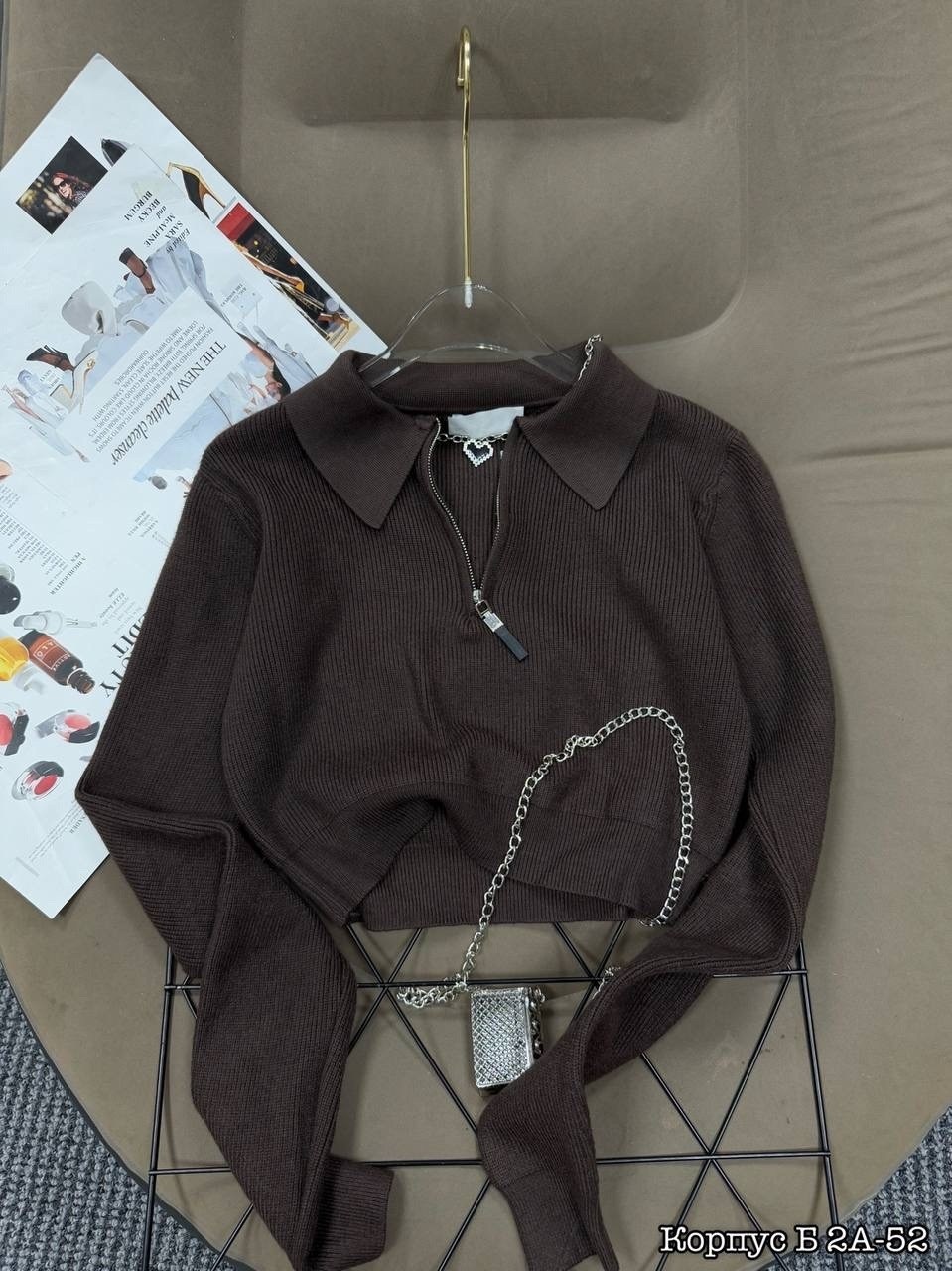 женская кофта,модные свитера,стильный свитер,свитер с воротником,вязаный свитер на молнии