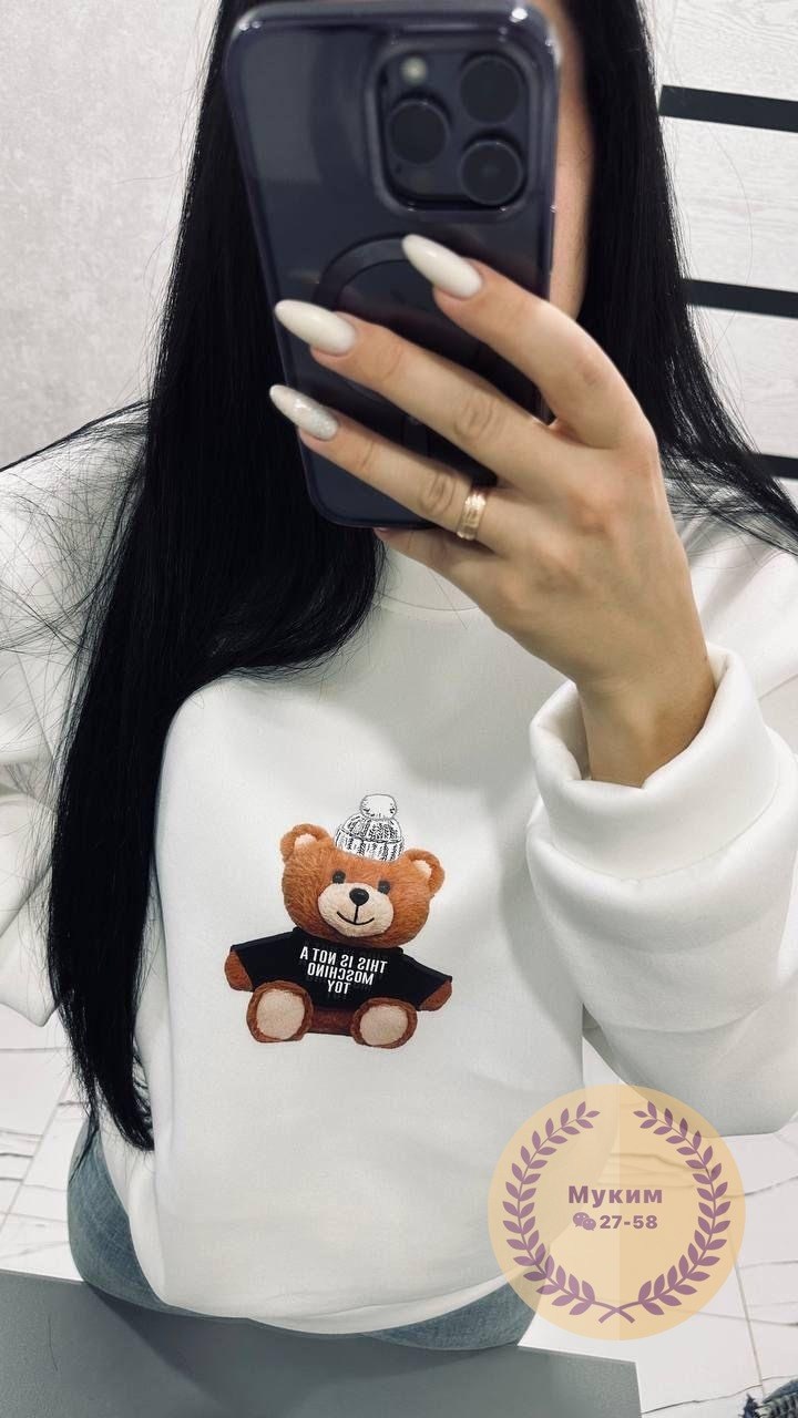 свитшот женская,толстовки кофта,свитшот с мишкой,бежевый свитшот,свитшот базовый