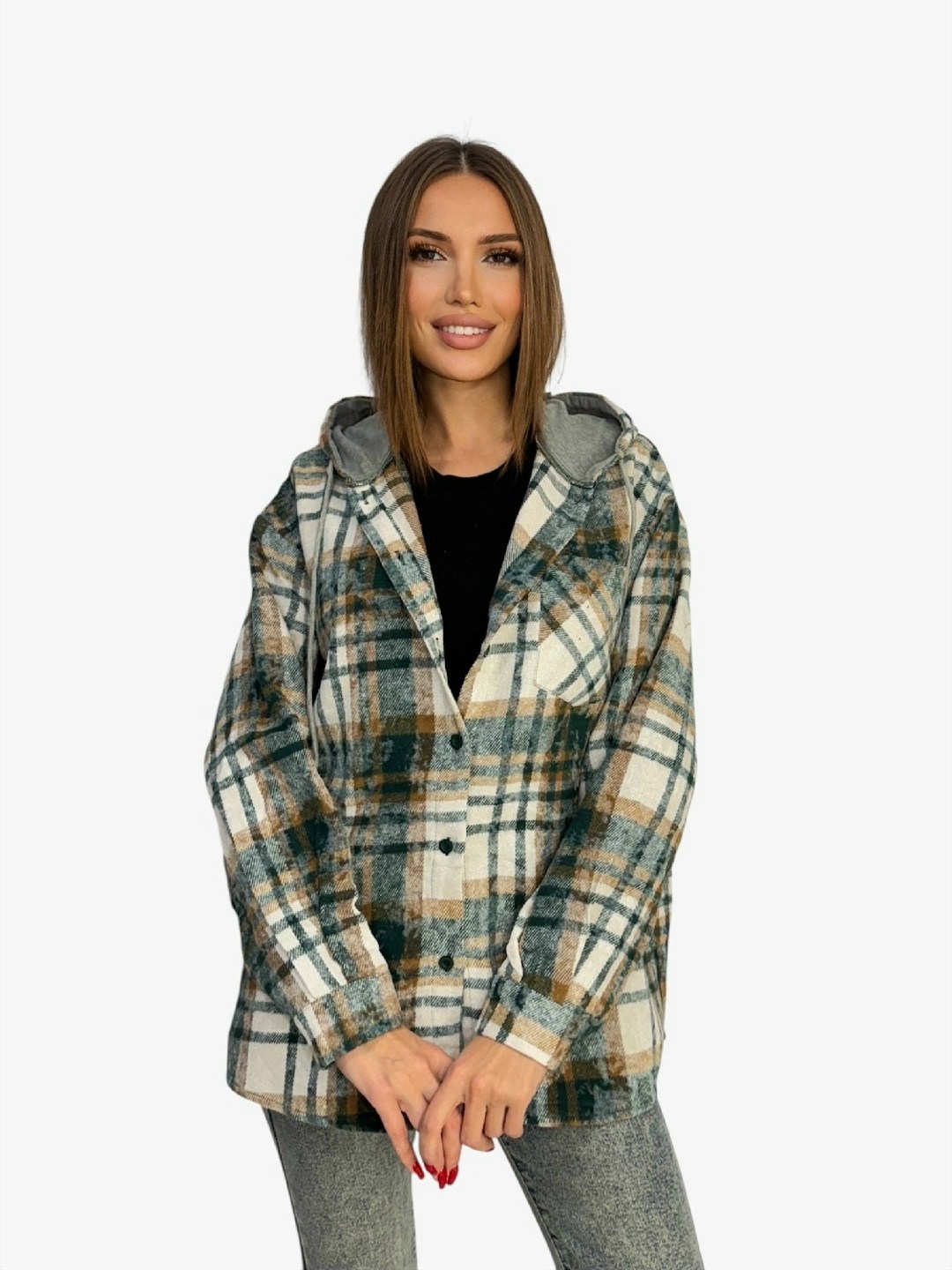 рубашка женская в клетку оверсайз,женская рубашка,рубашка в клетку женская,рубашка с капюшоном,рубашка женская с капюшоном