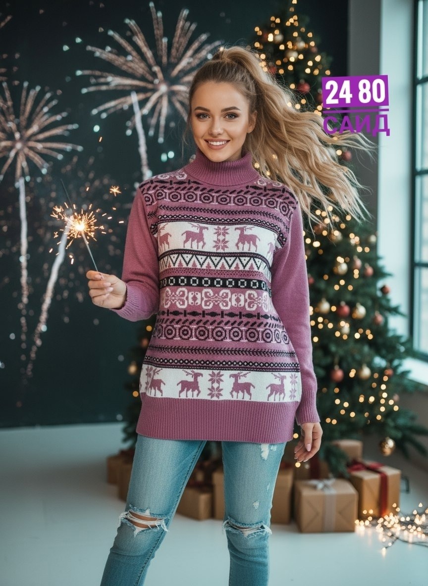 свитер с горлом новогодний с оленями вязаный,свитер женский с оленями,свитера с оленями,свитер женский,свитера вязаные