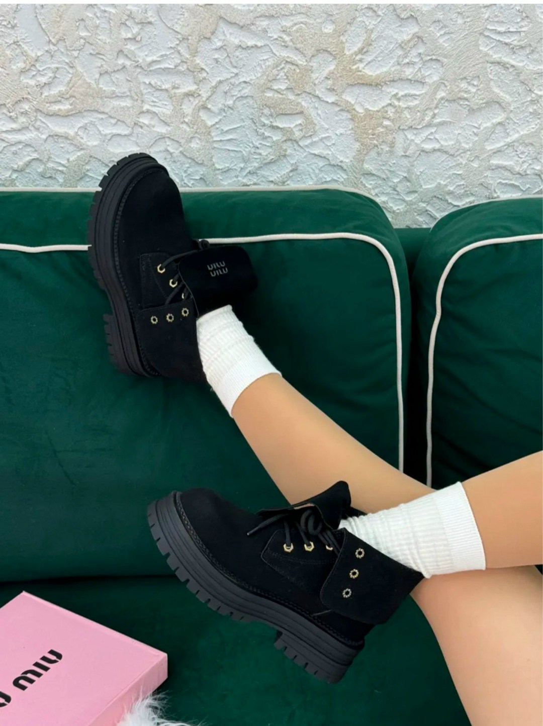 ,женские ботинки,ботинки miu miu,ботинки замшевые, женская