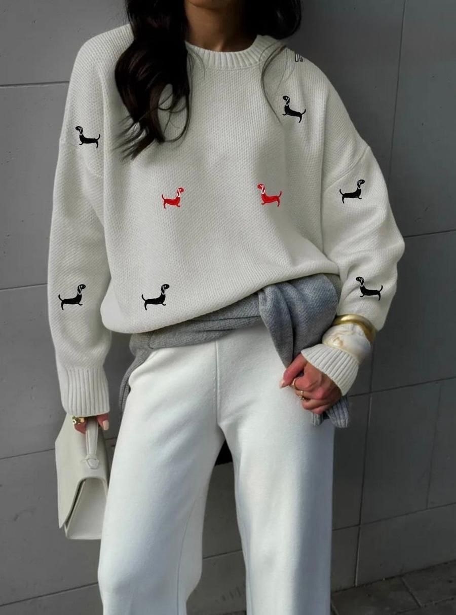 свитер с вышивкой,свитер с принтом,модные свитера,вязаные свитера,свитер свободного кроя