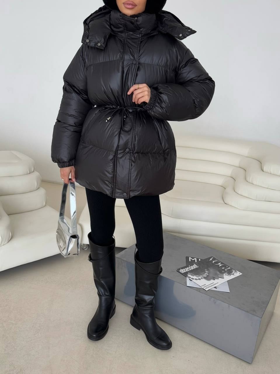 пуховик,пуховик черный,куртка пуховик,пуховик с поясом,куртка с поясом