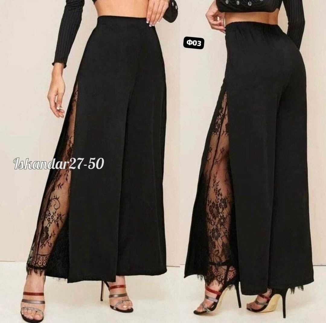 брюки с кружевом,модные брюки,брюки женские,элегантные брюки,широкие брюки