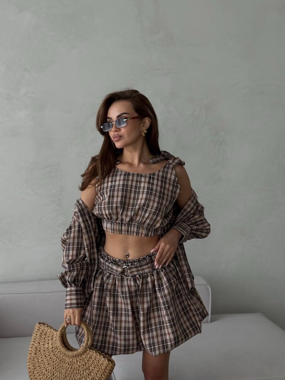 костюм в клетку,костюм тройка,модные комплекты,клетчатый костюм,костюмы женские с юбкой